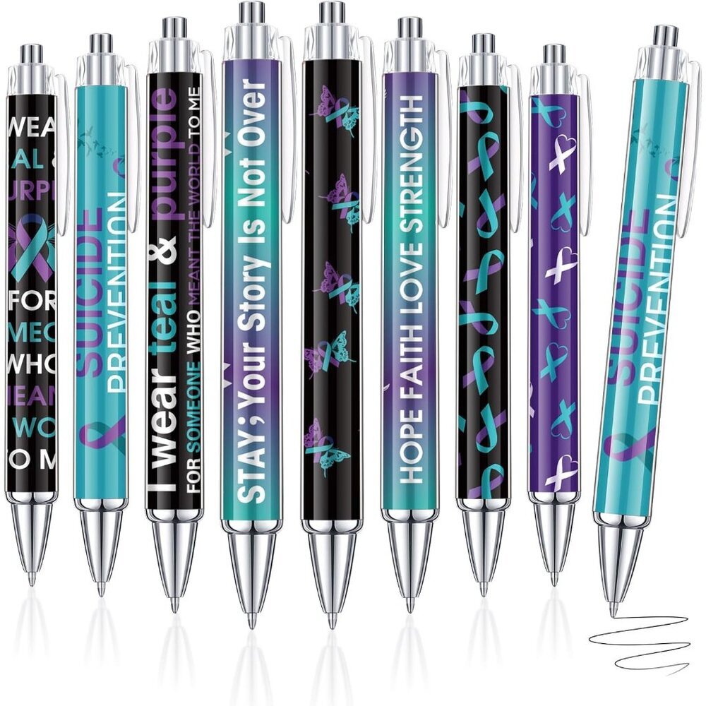 48 Pcs Teal Purple Ribbon Awareness Pens - Suicide Prevention Awareness Ballpoin